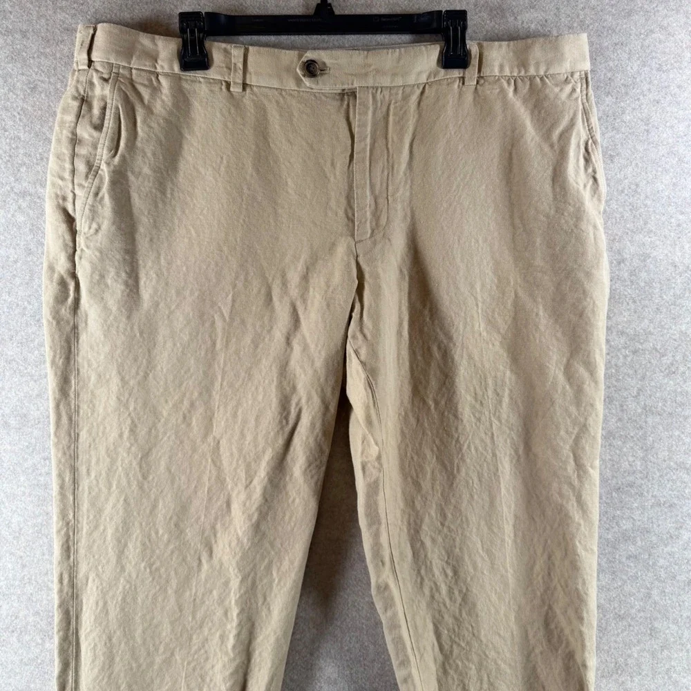 Brooks Brothers Milano Pants 42x30 Tan‎ Linen Cotton Blend Flat Front Trousers